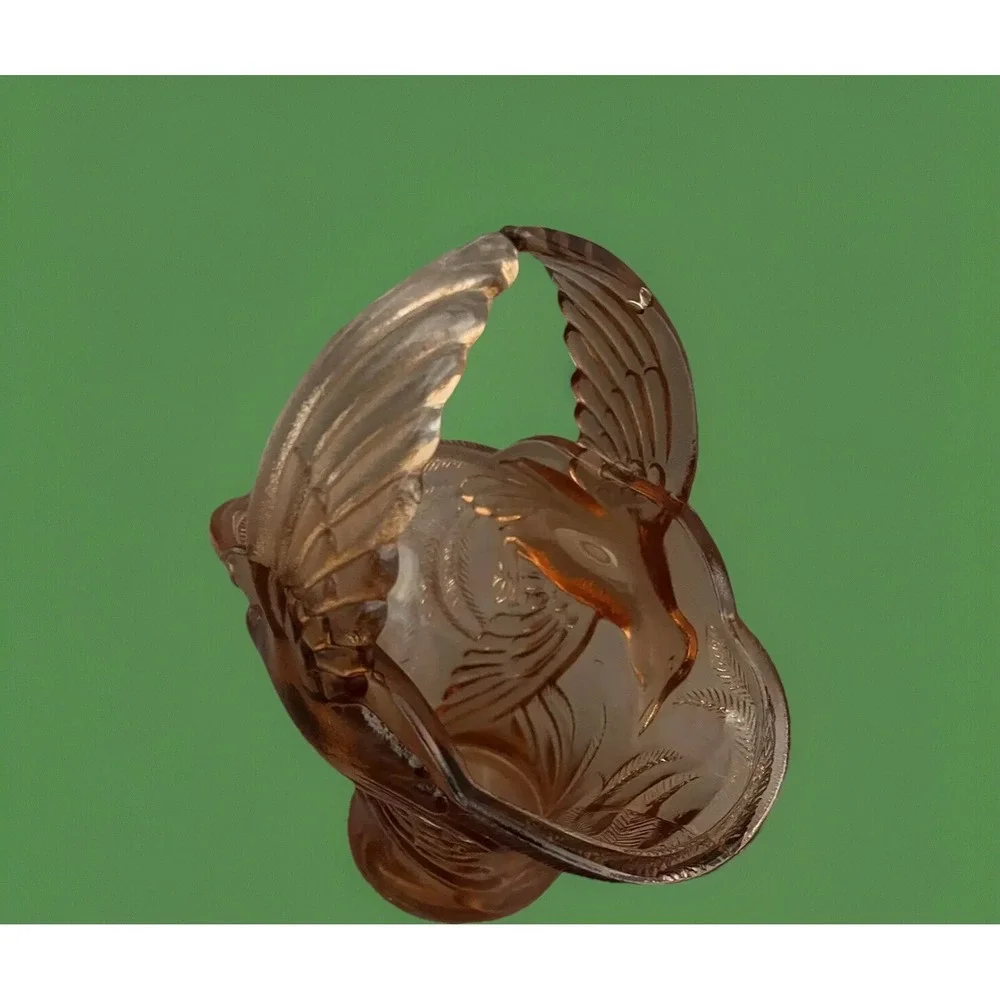 VTG Indiana Glass Amber Tiara Bird‎ Of Paradise Pressed Glass Wedding Basket MCM
